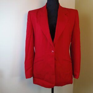 Vintage 80s Liz Claiborne Womans SZ4 Red Wool Lined Blazer Office Tailored